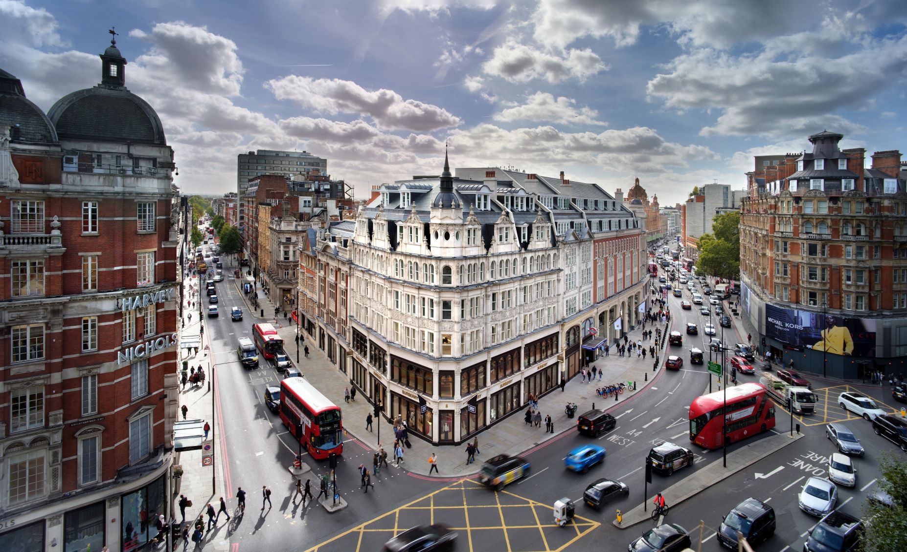The corner of Sloane Street and Brompton Road in Knightsbridge